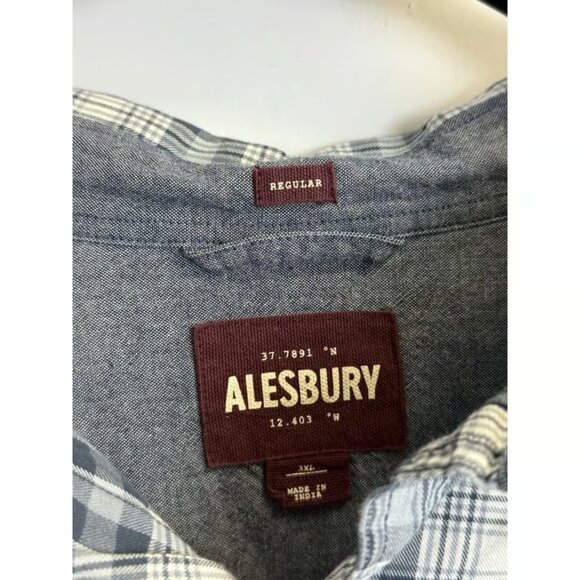 Alesbury Mens 3XL Work Shirt Button-Front Plaid Check Long Roll Up Sleeve Cotton - Picture 3 of 4